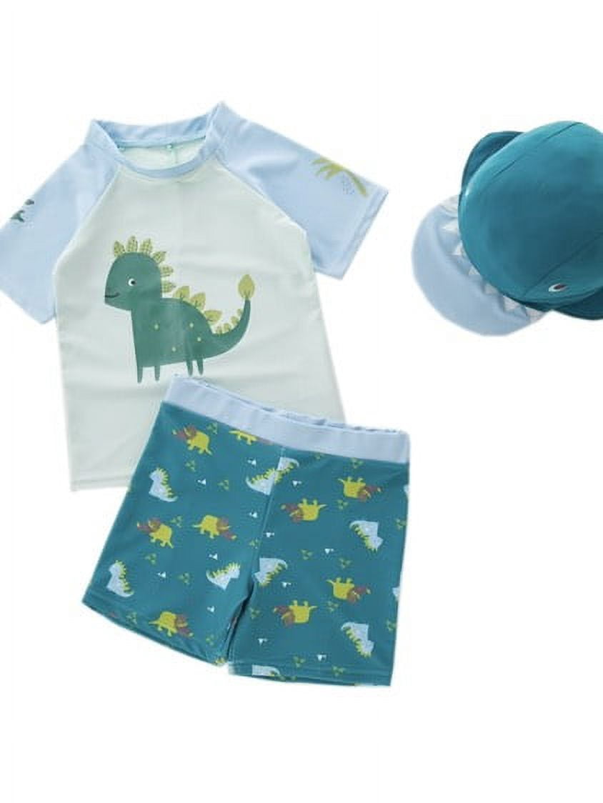 Kid Boys Chic Animals Printed One-Piece Rash Guard with Sun Hat 2pcs ...