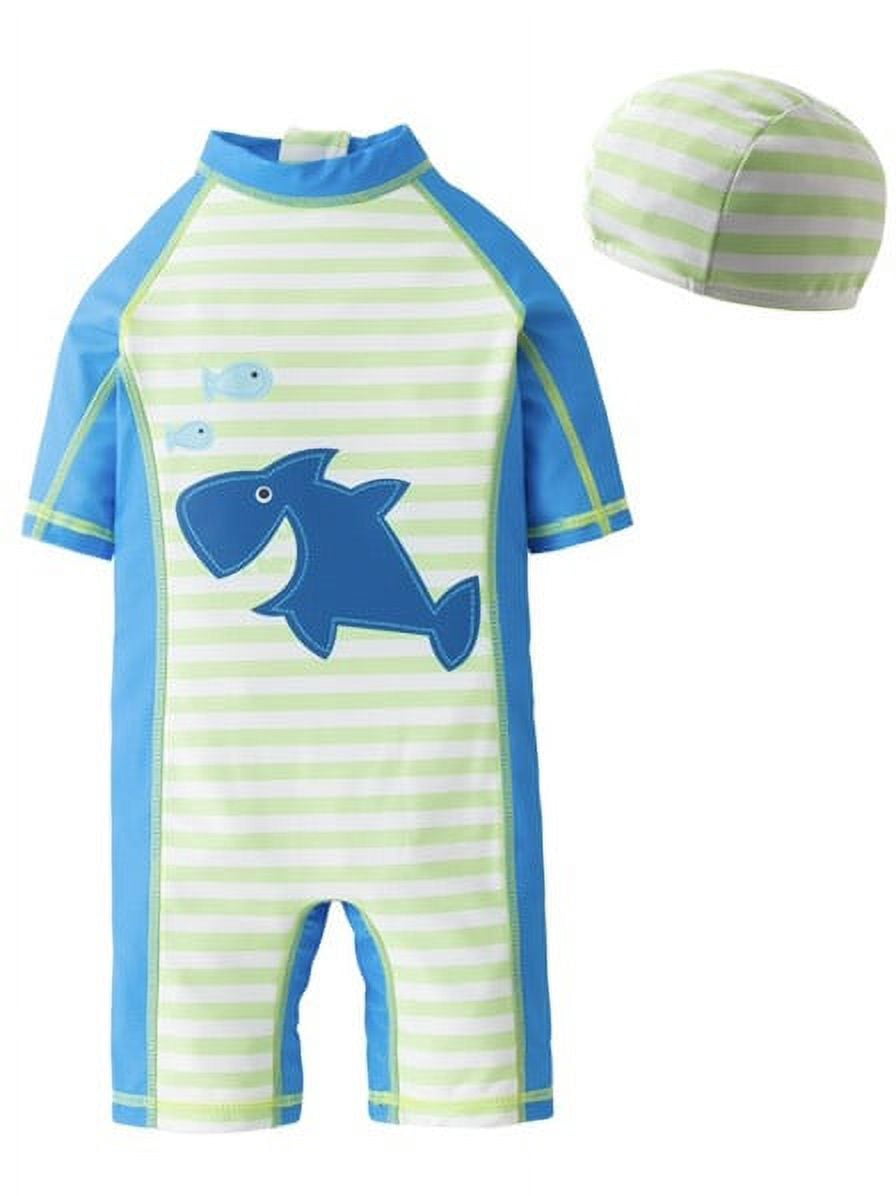 Kid Boys Chic Animals Printed One-Piece Rash Guard with Sun Hat 2pcs ...