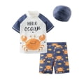 thumbnail image 1 of Kid Boys Chic Animals Printed One-Piece Rash Guard with Sun Hat 2pcs Swimsuit Pool Beach Bathing Suit (Hello Ocean, 7), 1 of 5