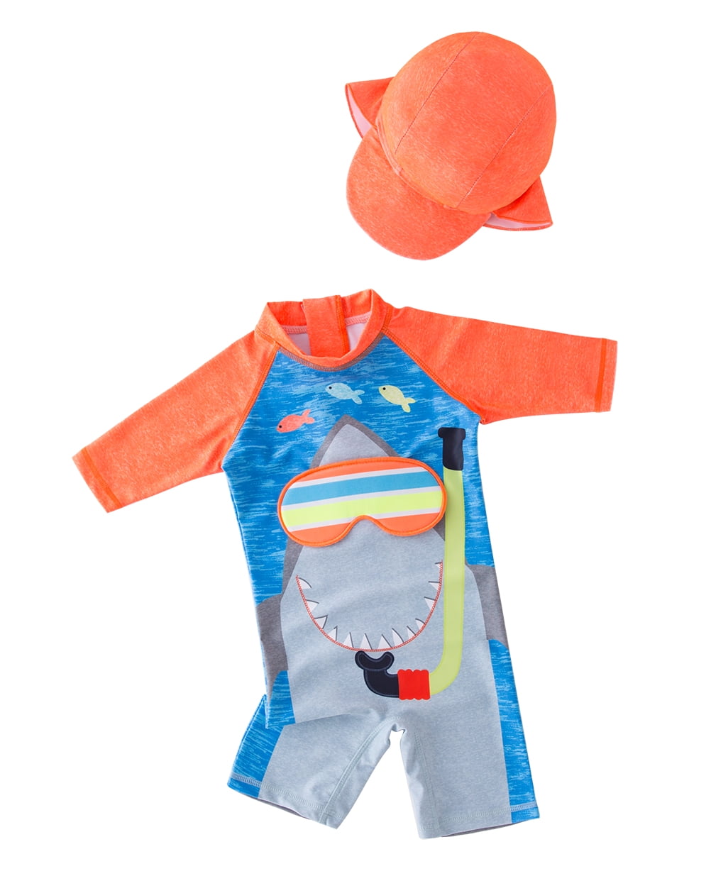 Kid Boys Chic Animals Printed One-Piece Rash Guard with Sun Hat 2pcs ...