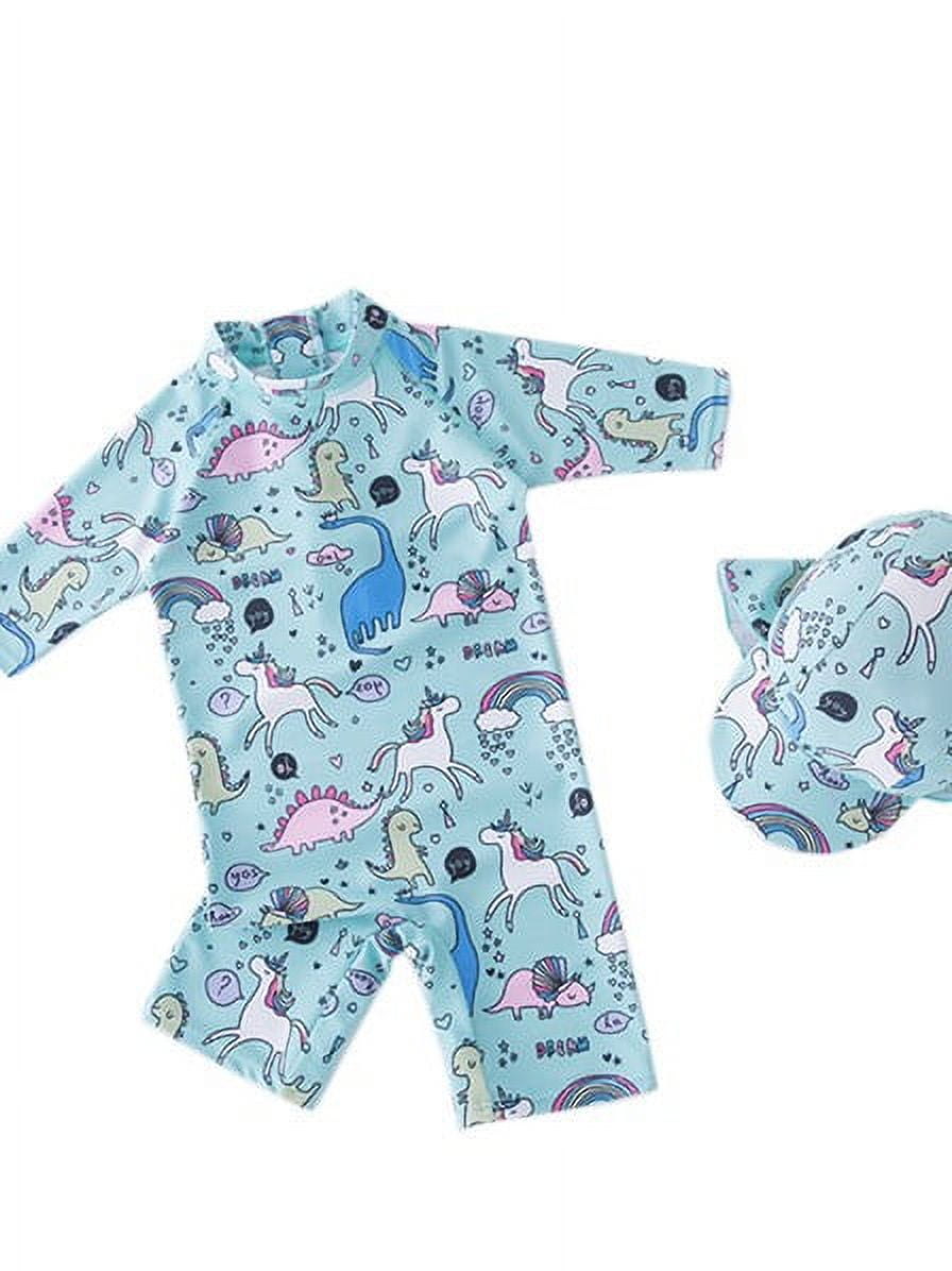 Kid Boys Chic Animals Printed One-Piece Rash Guard with Sun Hat 2pcs ...