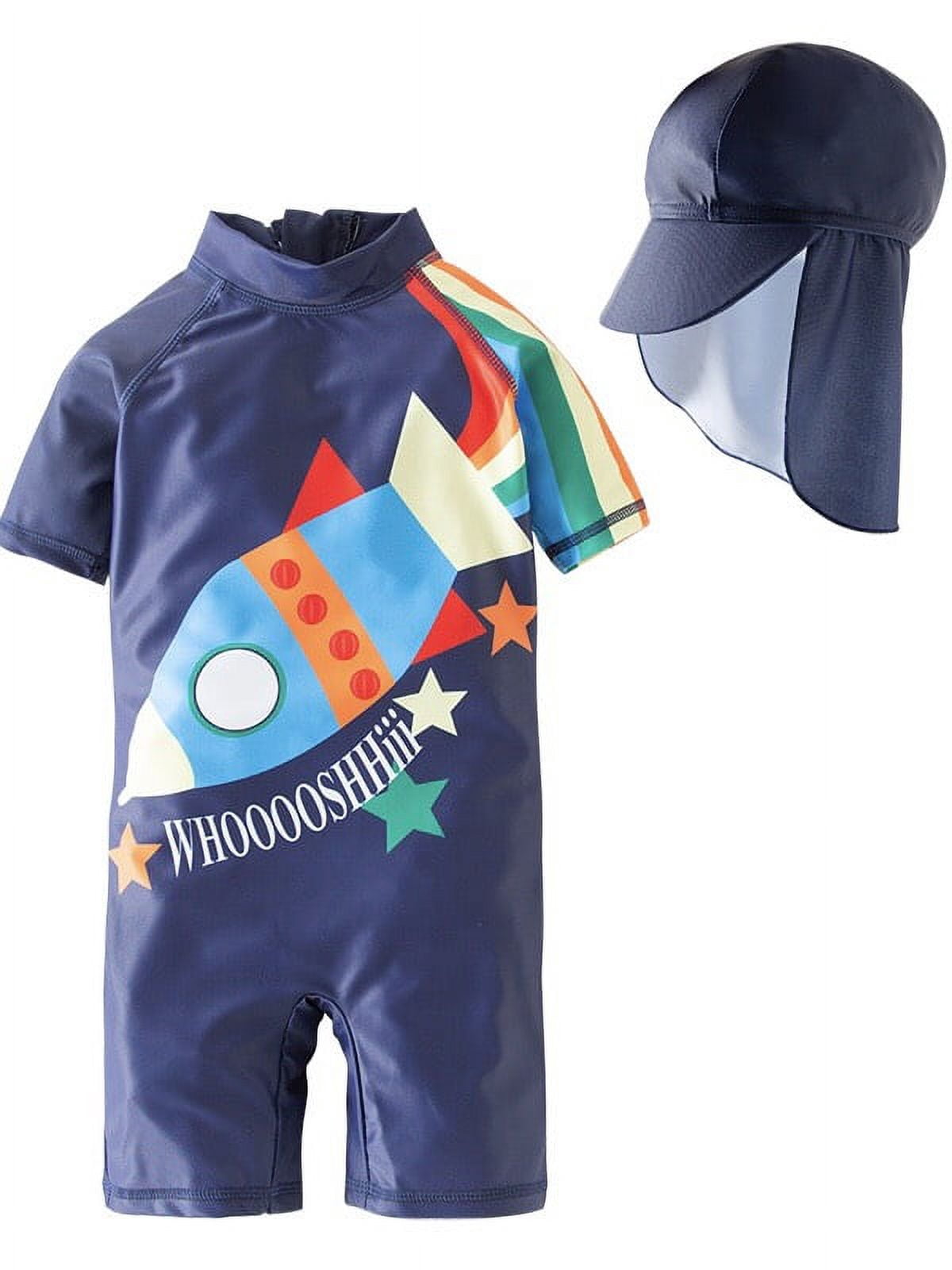 Kid Boys Chic Animals Printed One-Piece Rash Guard with Sun Hat 2pcs ...