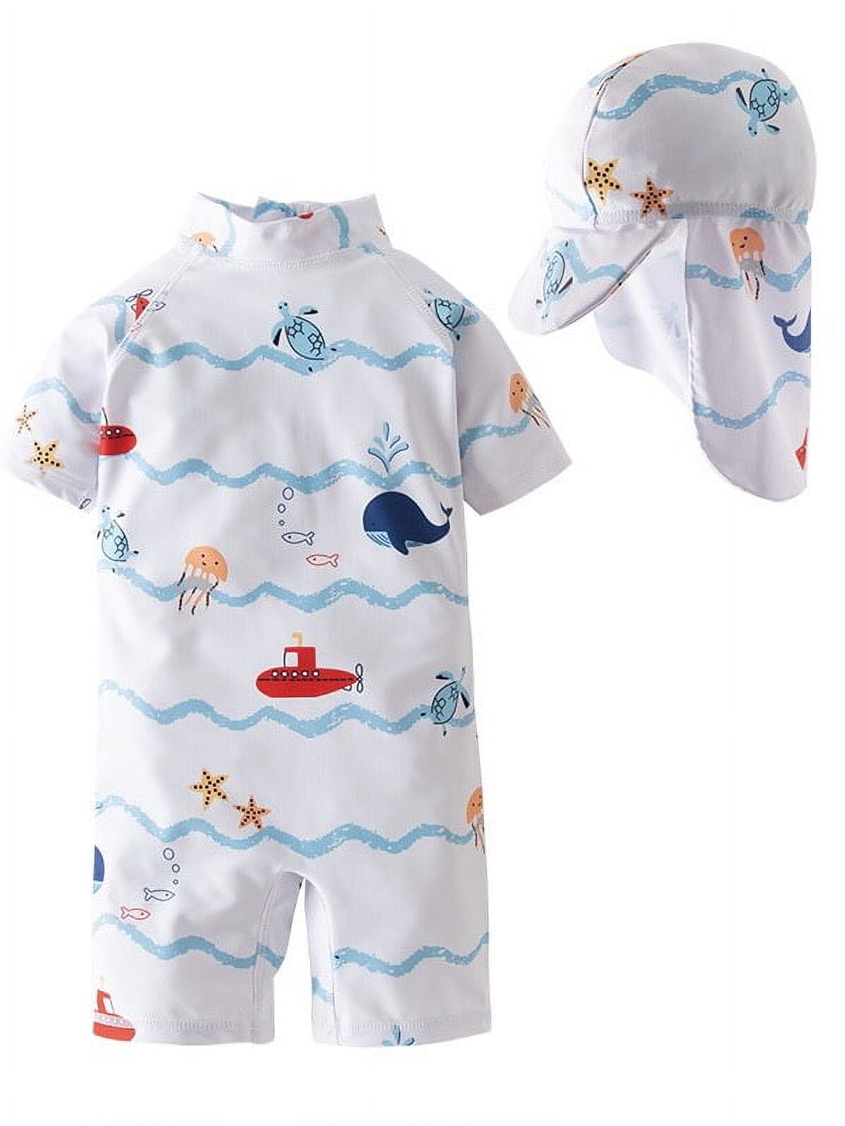 Kid Boys Chic Animals Printed One-Piece Rash Guard with Sun Hat 2pcs ...