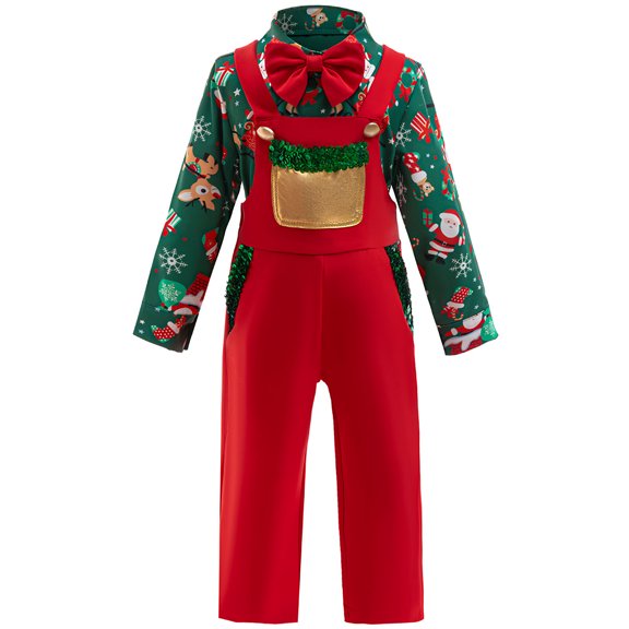 Kid Boys Christmas Suit Xmas New Year Shirts Suspender Outfits Set for 6-7Y