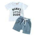 thumbnail image 1 of Kid Boys Clothes, 3 6 12 18 24M Short Sleeve Round Neck Letters Print Loose Shirt + Drawstring Short Pants, 1 of 10