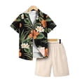 thumbnail image 1 of Kid Boys' Clothes Tropical Hawaiian Vacation Style Floral Print Shirt & Elastic Waist Pocket Shorts 2Pcs For Spring/Summer Outdoors, 1 of 10