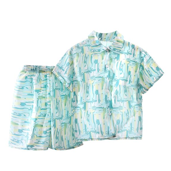 Kid Boys Girl Clothes Shorts Set 2 Piece Outfits Summer Casual Short Sleeve Top and Shorts Set for Girls 4-7 Green 4-5 Years