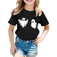 thumbnail image 1 of Kid Boys Girls Halloween Shirts Cute Ghost Friends Themed T-Shirt Crew Neck Short Sleeve Fall Outfits (A10-Black 8-9 Years), 1 of 3