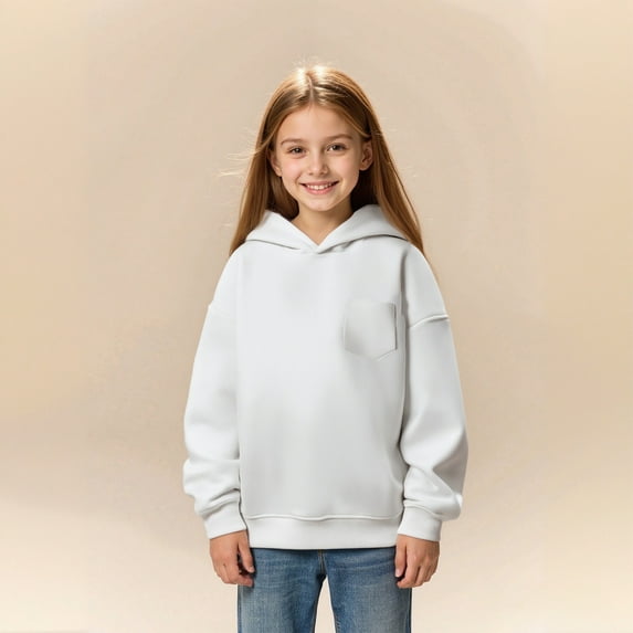 Kid Boys Hoodie White Hooded Long Sleeve Soft Sweatshirts Top Fall Winter Clothes Little Girl Clothes 8-9 Years