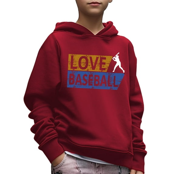 Kid Boys Hoodies LOVE BASEBALL Letter Print Long Sleeve Pullver Sweatshirt Casual Tops