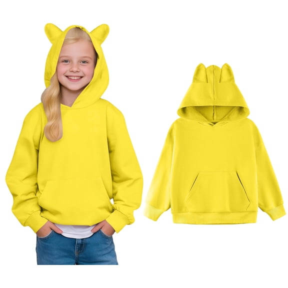 Kid Boys Hoodies Yellow Hoodie Long Sleeve Soft Sweatshirts Top Winter Clothes 5-6 Years Boys Clothes