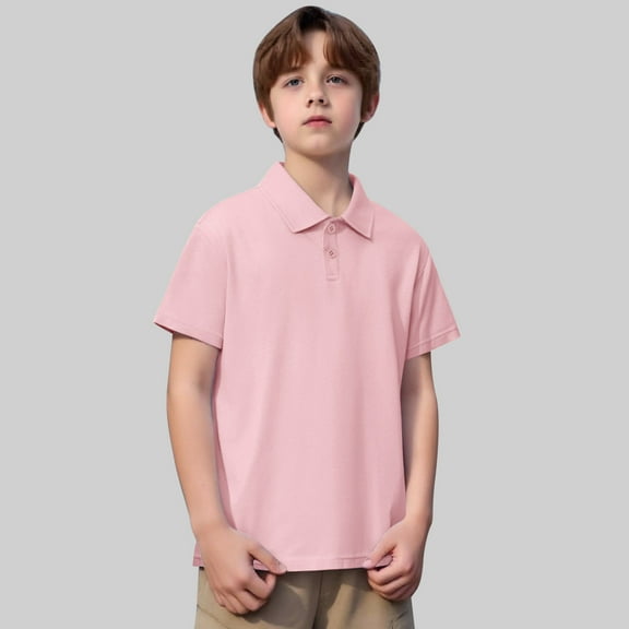 Kid Boys' Polo Shirt Light Pink Polo Shirt Rugby Button Down Shirt Kids Short Sleeve Shirts Boys Polo Shirts Size 10-11 Years