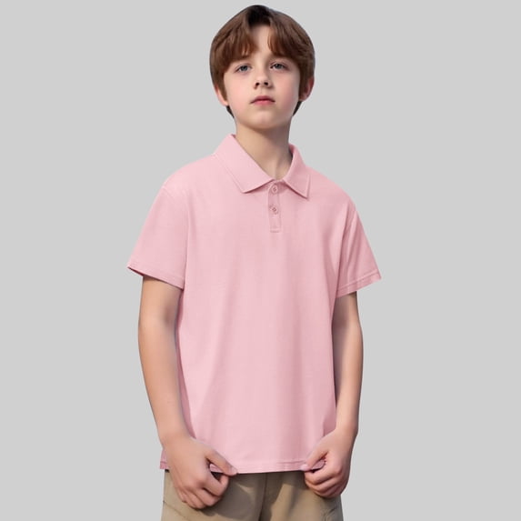 Kid Boys Polo Shirt Light Pink Shirt for Boys Kids Collar Shirts Boys Kids Short Sleeve Shirts Boys Shirts Size 10-11 Years