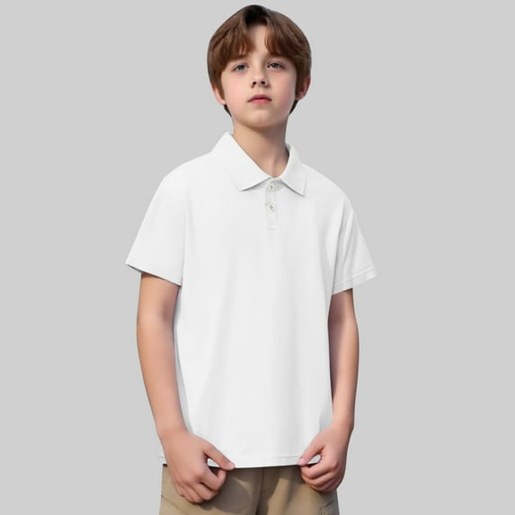 Kid Boys' Polo Shirts White School Uniform Shirts Button Up Shirt Boys Boys Short Sleeve Polo Shirts Boys Shirts Size 10-11 Years