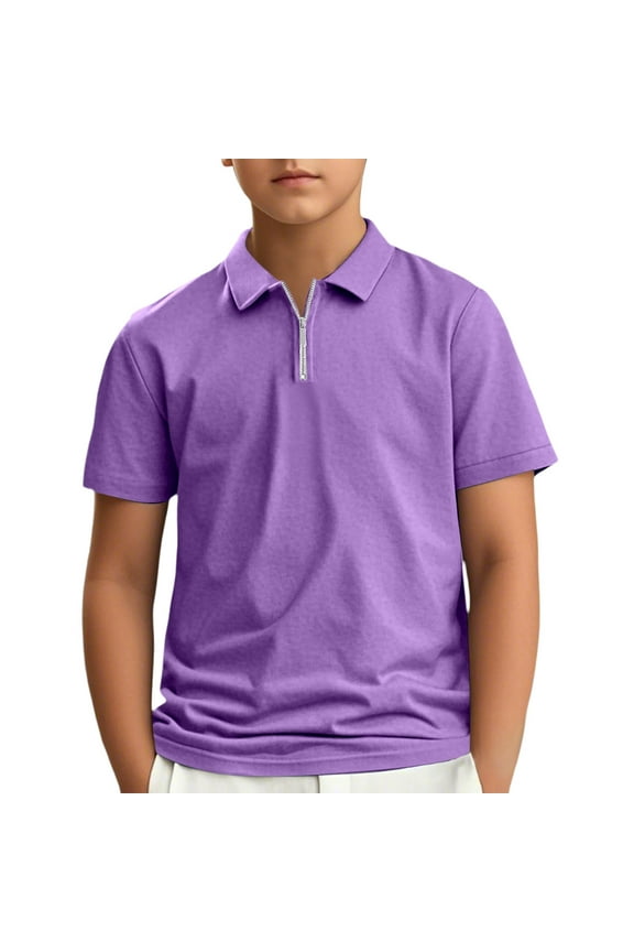 Kid Boys Polo Shirts Purple Boys Uniform Shirts Button Up Shirt Boys Short Sleeve Tops Boys Clothes Size 9-10 Years