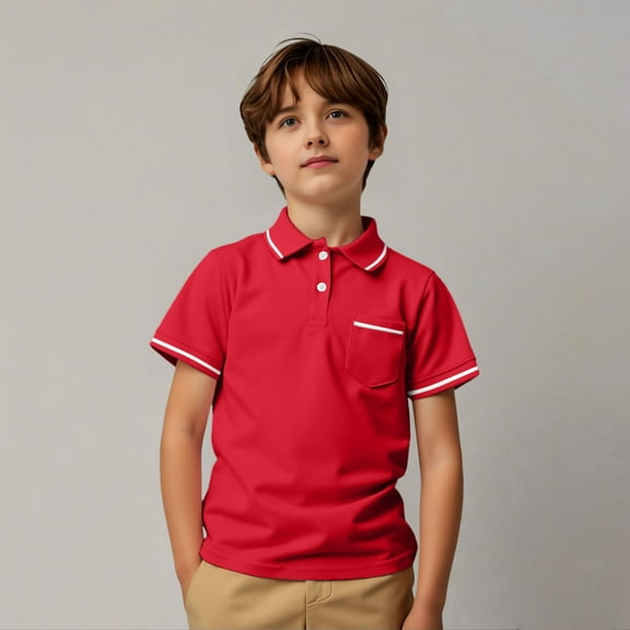 Kid Boys' Polo Shirt Red Uniform Shirts for Boys Tee Tops Clothes Boys Short Sleeve Polo Shirts Boys Polo Shirts Size 9-10 Years