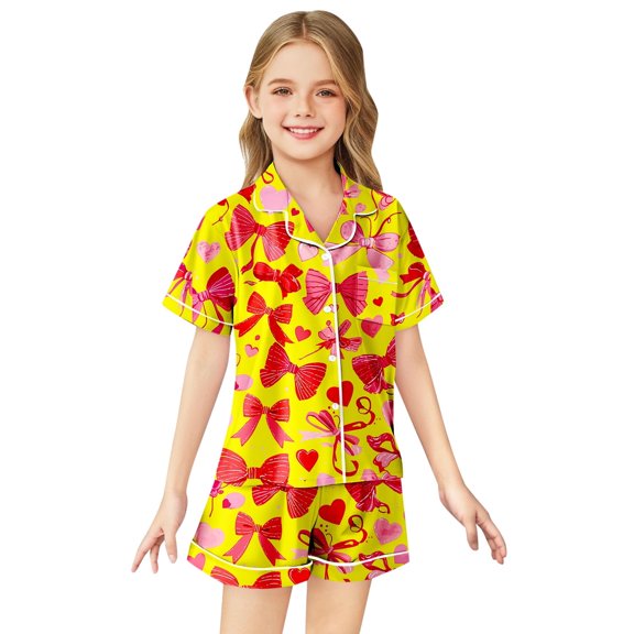 Kid Boys Satin Pajamas Set Bowknot Kids Button Down Pajamas Set Kids Pajamas Nightgown Cute Pjs For Girls 8-9 Years