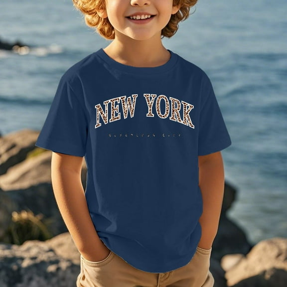 Kid Boys Shirts New York Graphic T Shirt Short Sleeve Casual Crewneck Basic Tees Girls Tops Size 8-9 Years