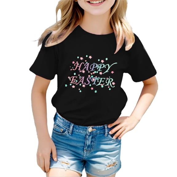 Kid Boys Short Sleeve Shirts Easter Shirt Easter Egg Print Casual Crewneck Basic Tees Kids Clothes Girls Size 6-8 Years