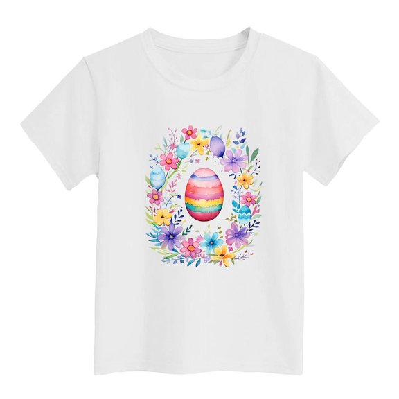Kid Girls Short Sleeve Shirts Easter Shirt Easter Print Casual Crewneck Basic Tees Tee Shirt for Girls 6-8 Years
