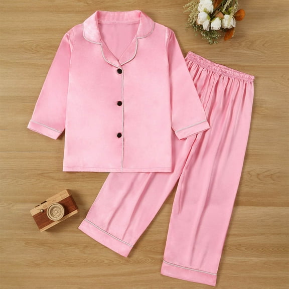 Kid Boys Silk Pajamas Set Solid Button Down Homewear Set Toddler Girl Sleepwear Trendy Clothes For Teen Girls 5-6 Years