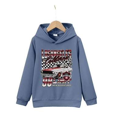 Kid Boys Spring Fall Tops "98 Limit New Adventures" Letter Graphics Car Print Casual Long Sleeve Sports Hoodies Sweatshirt