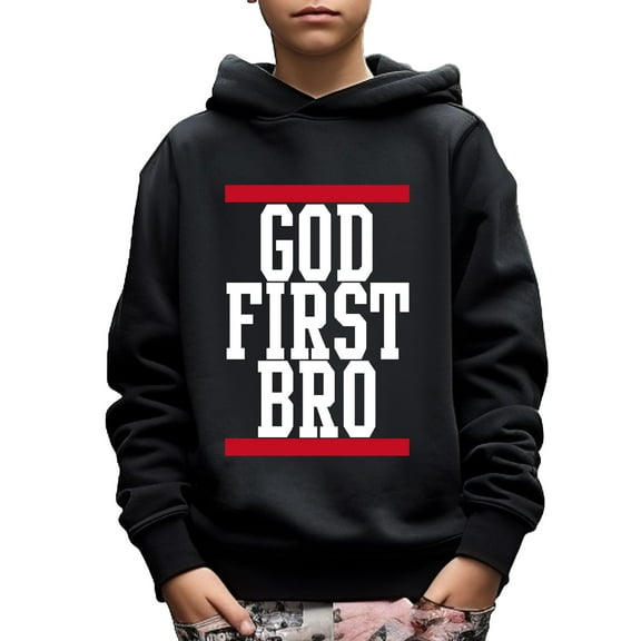 Kid Boys Sweatshirt GOD FIRST BRO Letter Print Cute&Cozy Hoodies Size: 5-14