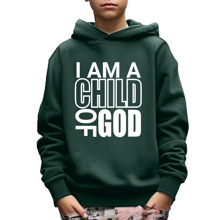 Kid Boys Sweatshirt I AM A CHILD OF GOD Letter Print Cute Cozy Pullover Hoodies Size 5 14