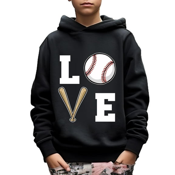 Kid Boys Sweatshirt Love Baseball Print Casual Long Sleeve Hoodie Spring Fall Pullover Tops