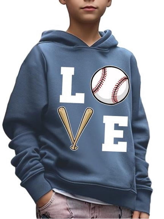 Kid Boys Sweatshirt Love Baseball Print Casual Long Sleeve Hoodie Spring Fall Pullover Tops