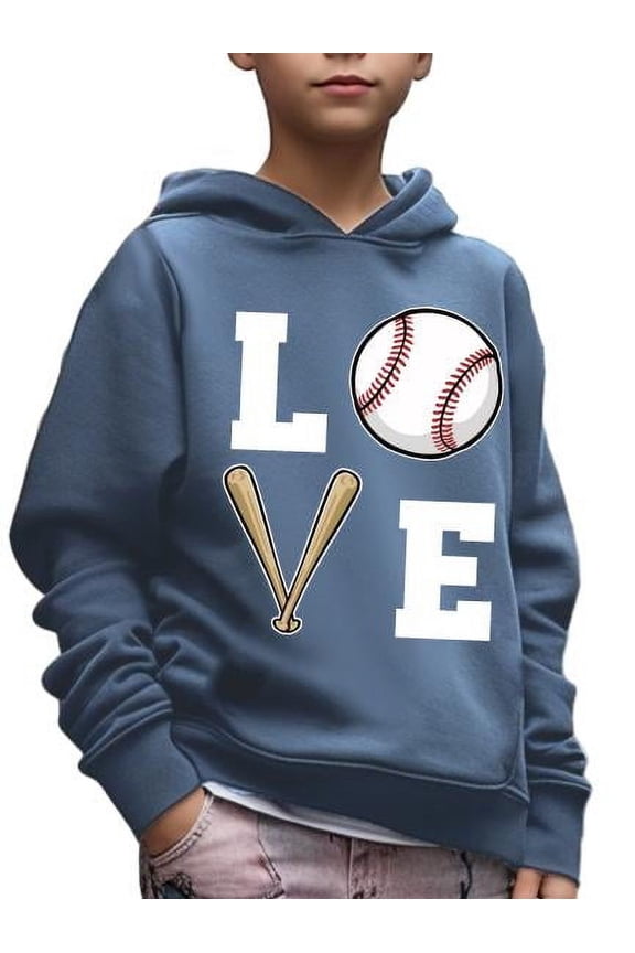 Kid Boys Sweatshirt Love Baseball Print Casual Long Sleeve Hoodie Spring Fall Pullover Tops