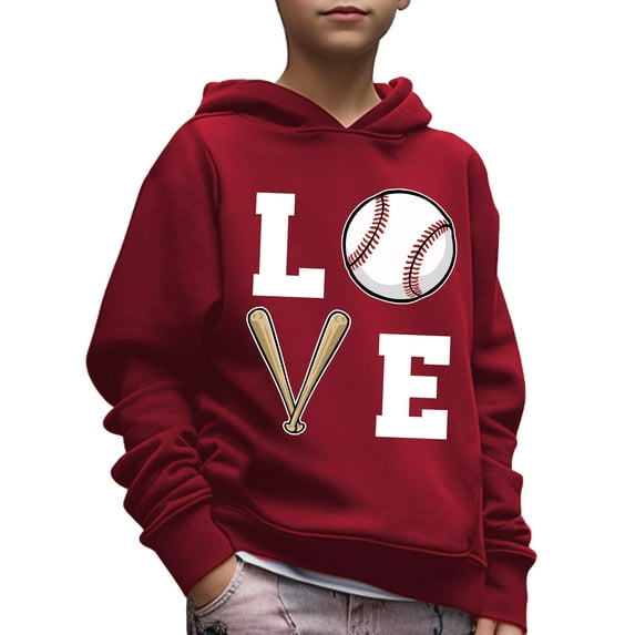 Kid Boys Sweatshirt Love Baseball Print Casual Long Sleeve Hoodie Spring Fall Pullover Tops