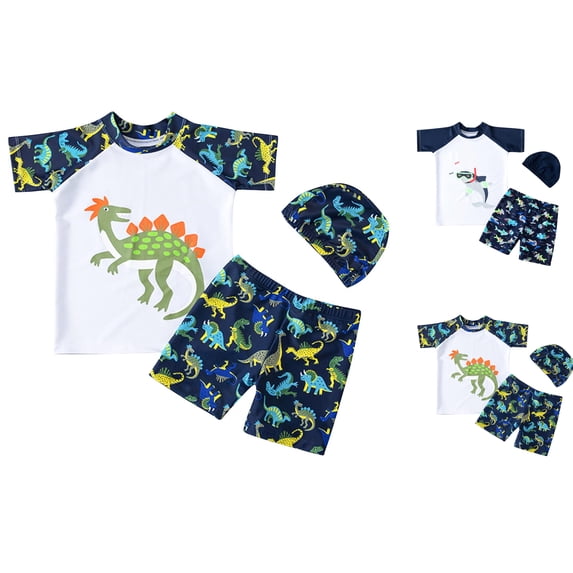 SROBPTY Kid Boys Swimsuit Set Print Short Sleeve Top Shorts 3 Piece Bathing Suits for 1-10 Years