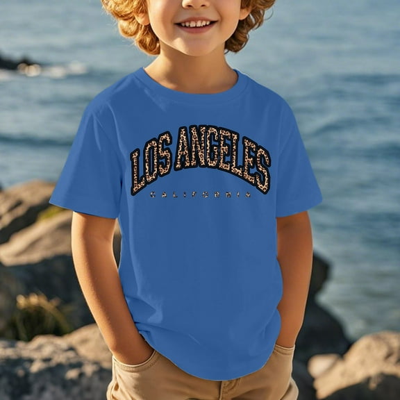 Kid Girls Shirts Los Angeles Kids Letter Printed Short Sleeve Casual Crewneck Basic Tees Boy Shirt 10-11 Years