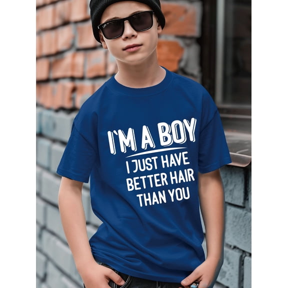 Kid Boys Tops "I'm A Boy I Just Have Better Hair Than You" Casual Letter Graphics T-shirt For Summer Outdoor 7-15