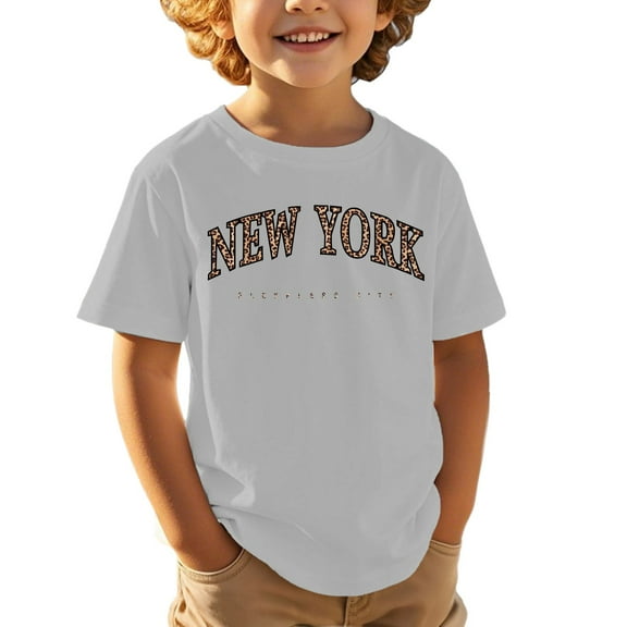 Kid Boys Tshirt New York Shirt Graphic Letter Print Short Sleeve Summer Tops Crewneck Tees Cute Shirts for Girls 6-7 Years
