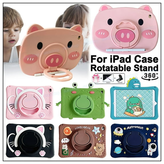 Kid Cartoon Pig Shockproof Tablet Case Cover with rotatable stand for ipad mini air pro 1 2 3 4 5 6 7 8 9 9.7 10.2 10.5 10.9 11