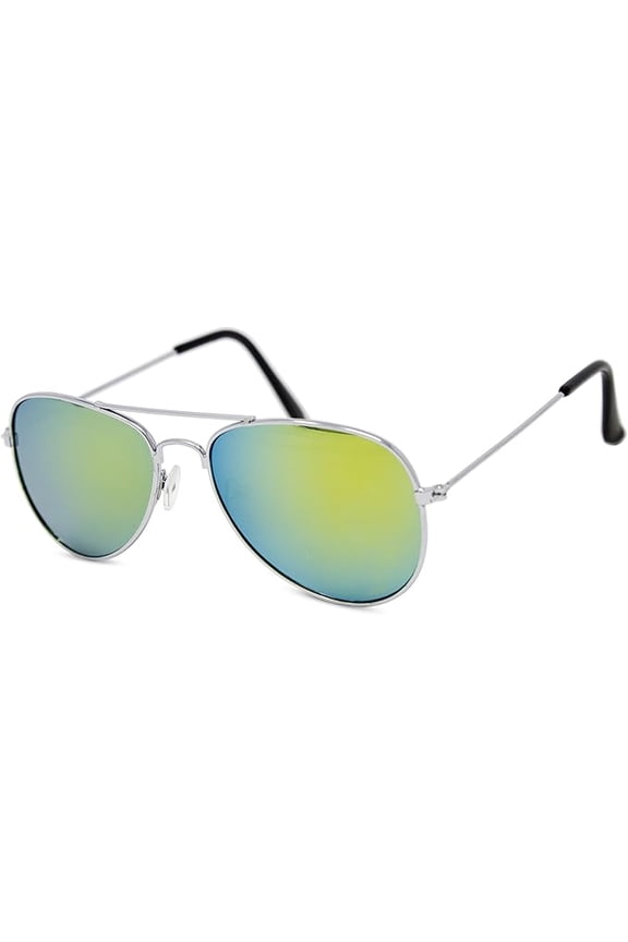 Kid Child Size Aviator Sunglasses with Gold Mirror Lens and Silver Frame