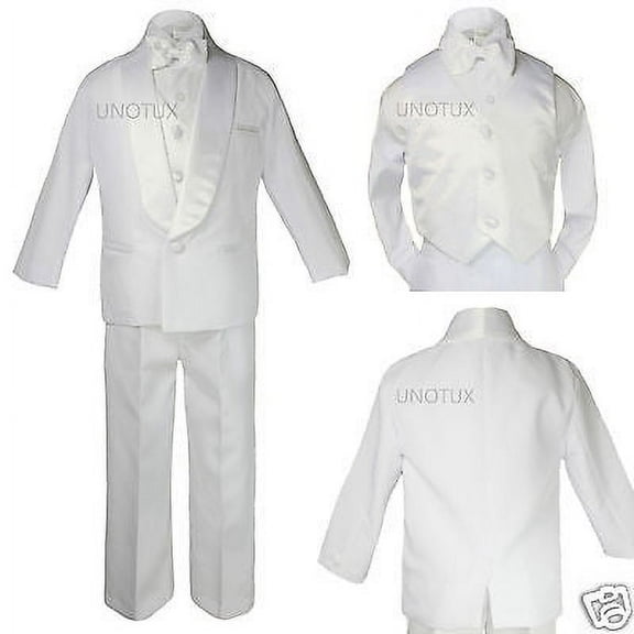 Kid Child Teen Boy Wedding Party Formal Satin Shawl Lapel Tuxedo White Suit 8-20