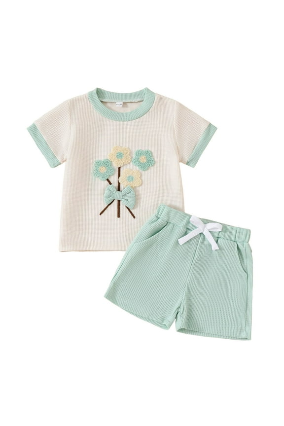 Kid Clothes Kids Young Girl Clothes Outfits Cute Sweet Flower Print T-Shirt Shorts Summer Clothing Set