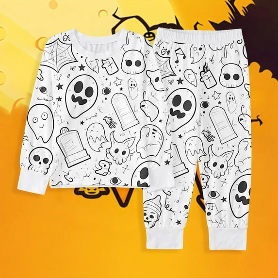 Kid Colorable Pjs Funny Cute CartoOn Print CottOn Long Sleeve Pullover Top With Pajamas Pants Halloween Pjs Pajamas for Girls 4T