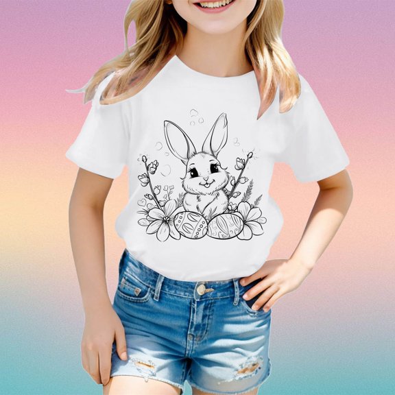 Kid Coloring Easter Shirt Girls Short Sleeve Shirts Fashion Tops Tees Trendy Clothes For Girls 8-10 Years