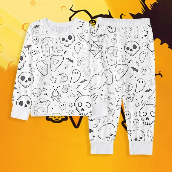 Kid Coloring Pajamas Crewneck Top Trousers Kid Sleepwear Halloween Pajamas Toddler Girl Pajamas 4T