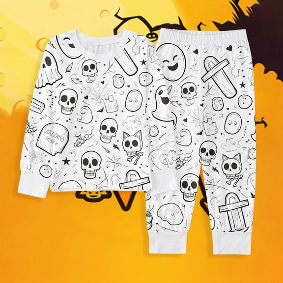 Kid Diy Color Pajamas Pullover Crewneck Soft Girls' FashiOn Pajamas Set Halloween Pajamas Boys Pajamas 6-7 Years