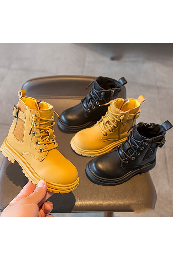 Kid Combat Boots for Boys Girls Wide Toe Box Adjustable Laces Inner Side Zipper Mid Calf Non Slip Motocycle Boots