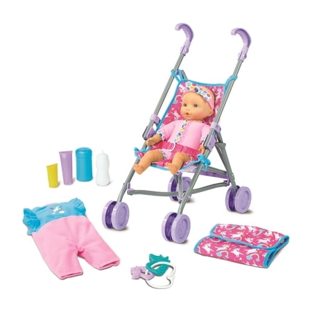 Kid Connection 10-Piece Baby Doll & Stroller Set, Light Skin Tone