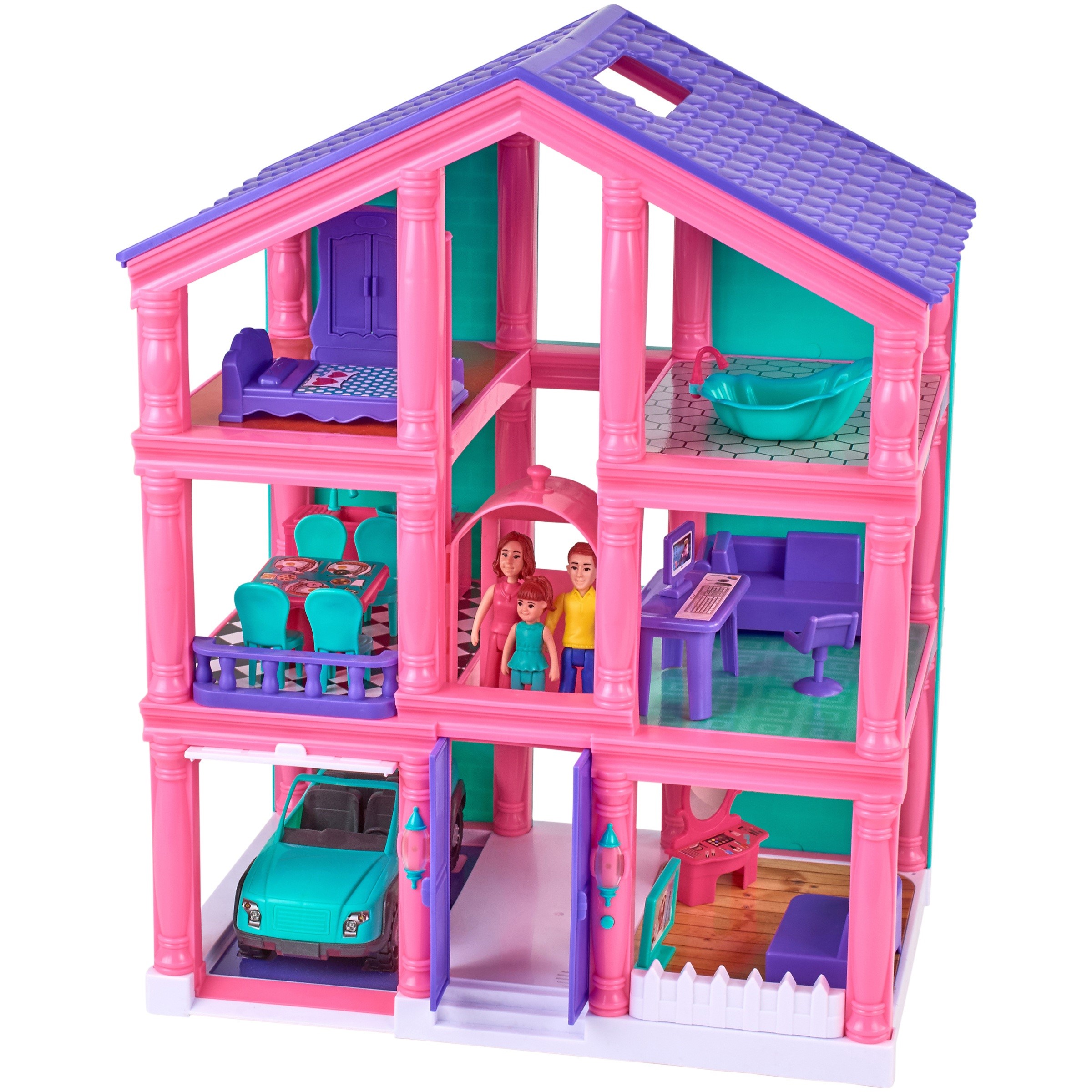 Kid Connection 3-Story Dollhouse Play Set with Working Garage and Elevator, 24 Pieces - image 1 of 6