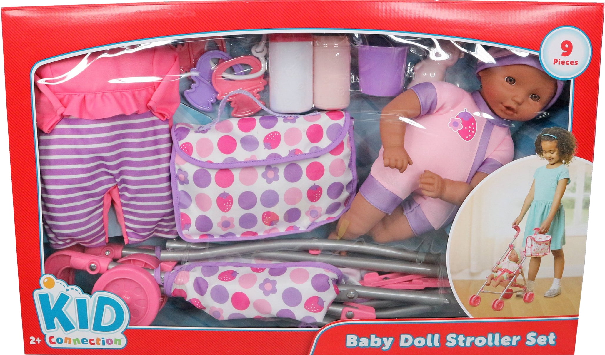 Kid Connection 9piece Baby Doll with Stroller Play Set, African
