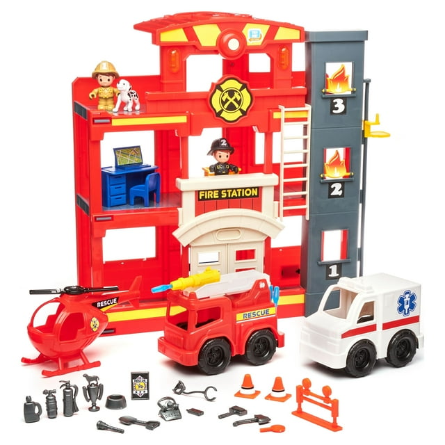 Kid Connection Fire Station Emergency Vehicle Playset with Light