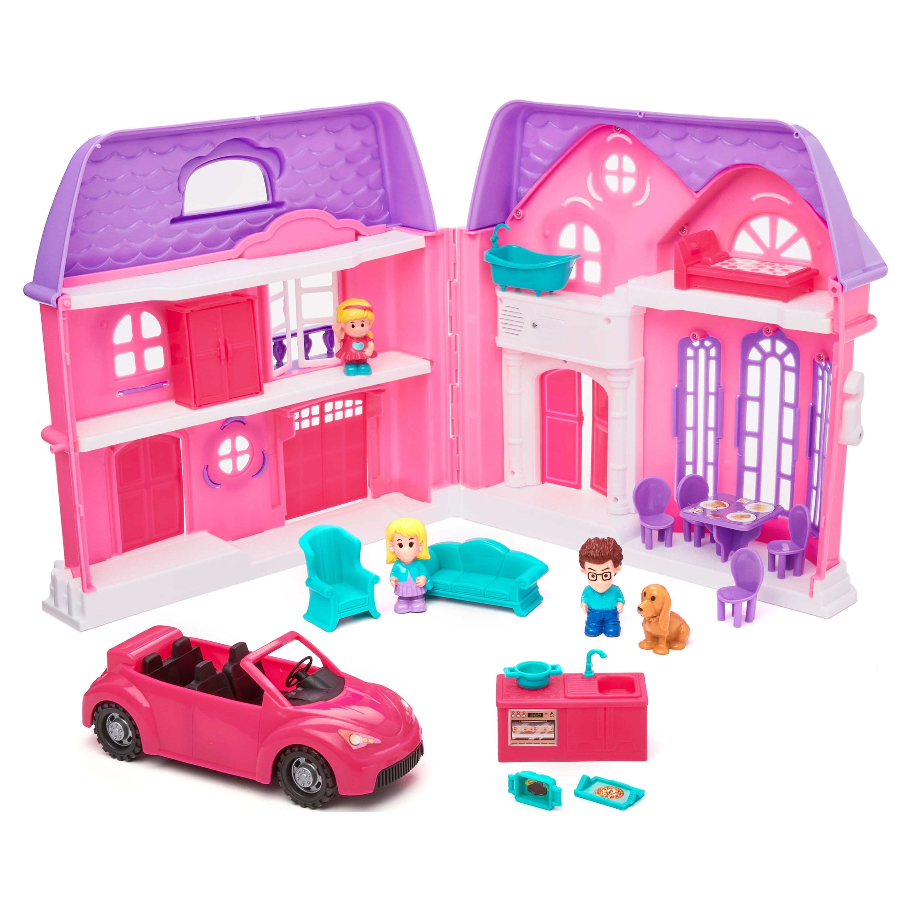 Kid Connection Folding Dollhouse with Family Car, 21 Pieces - image 1 of 5